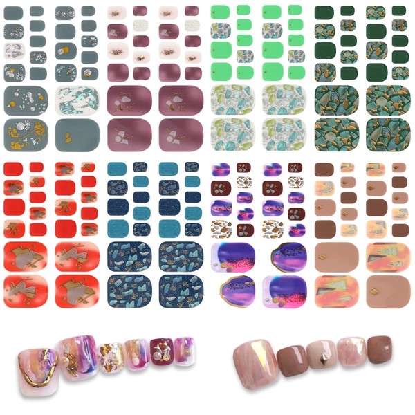 JANLOFO Nail Stickers for Feet, Set of 8, Nail Stickers, Foot Nail File Included, Nail Design, Gel Nails, Colorful