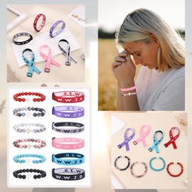 MOZAKA 12 PCS WWJD Braided Rope Bracelet Cross Pendant Beads Stretch Bracelet for Women Men What Would Jesus Do Religious Jewelry Gift