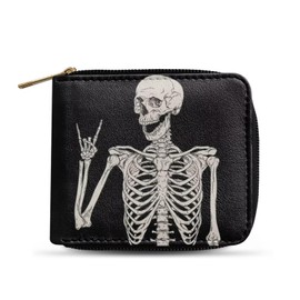 Dngkaoje Skull Print Leather Wallet Mens Bifold Funny Skull Print Zipper Wallets for Men Boys Teens Zipper Purse Organizer for Travel Shopping Casual Mini Purse Coin Card Holde