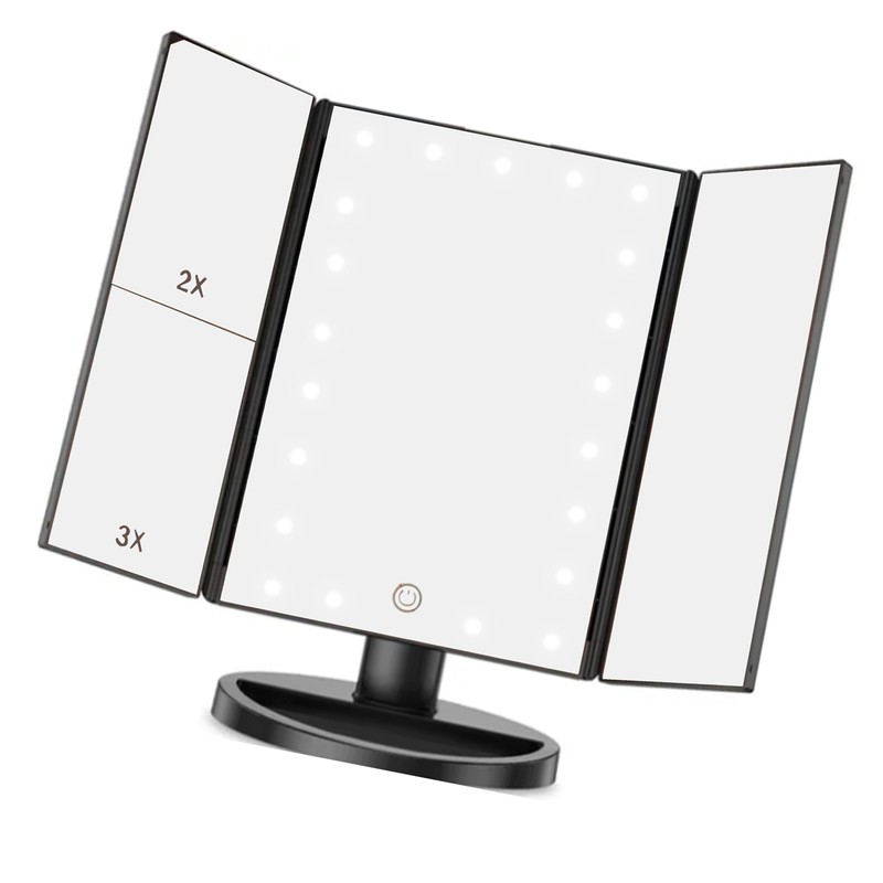 LED Vanity Mirror Three Fold USB Black with Data Cable