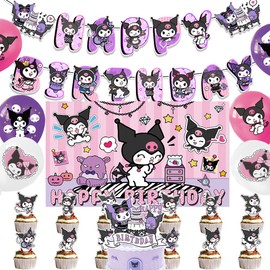 MUSNOW 42pcs Kuromis Party Decoration Pack Includes，Banner，Cake Topper，Blackdrop,Balloons for Girl Kuromis party supplies