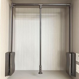 Single buffer lift clothes rack,Pull Down Closet Rod for Hanging Clothes, Retractable Wardrobe Hanger for Cabinet, Aluminium alloy Tubing with Plastic Housing (MOCHA, SMALL:51-66CM/20-26IN)