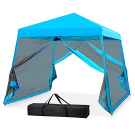 INTER HUT 10x10 Pop up Canopy Tent with Mesh Netting, Slant Leg Instant Screened House Gazebo, Light Blue