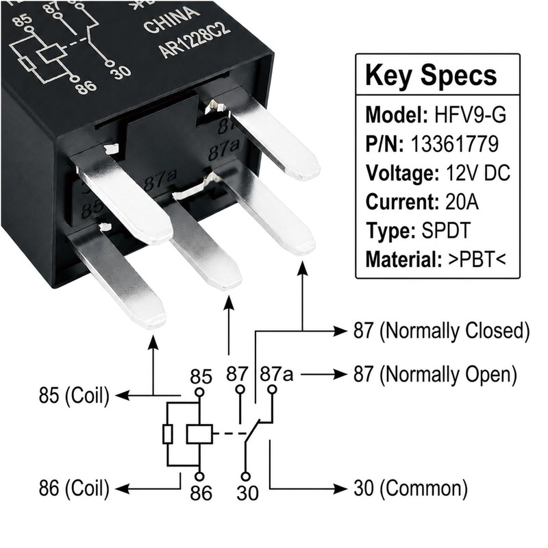13361779 HFV9-G 12-Z-R(454) Relay (2-Pack) 5-Pin SPDT 12VDC 30A/20A