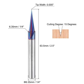 uxcell 2 Pcs 15 Degree V Groove Engraving Router Bit for CNC Tip and 3 Flutes 1/4 Inch Shank Carving Bit Nano Coated Carbide End Mill for Carving Engraving