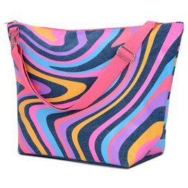iscream 23.5" x 16" Weekender Travel Tote Bag with Vibrant Nylon Exterior and Adjustable Strap - Color Swirl Denim