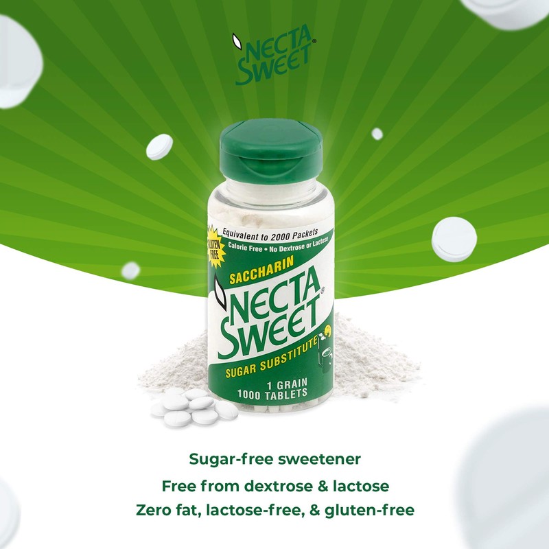Necta Sweet 1-Grain Saccharin Tablets - Zero-Calorie Sugar Substitutes (3-Pack