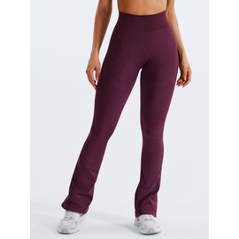 YEOREO Mini Flare Leggings Womens Workout Butt Lifting Legging Hidden Scrunch Seamless 30" Impact Lilliean Yoga Pants Black Cherry M