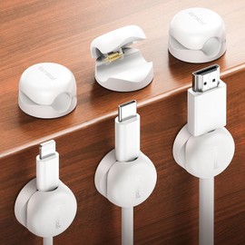 Lamicall Organizador de Cable 6Piezas- Compacto Tamaño 1s Bloqueo Sujetador de Cables, Cable Mmanagement, 8mm Ranura Adhesiva Porta Cables para Escritorio Auto, Oficina y Mesa de Noche, Blanco
