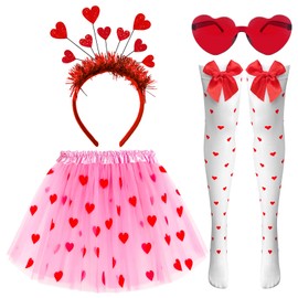 BleSky Valentines Tutu Costume Women Pink Tutu for Girls Red Heart Headband with Sunglasses