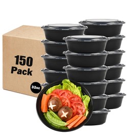 LOKATSE HOME 32 oz Round Meal Prep Containers with Lids 150 Pack Food Storage Bento Box Microwave Dishwasher Freezer Safe
