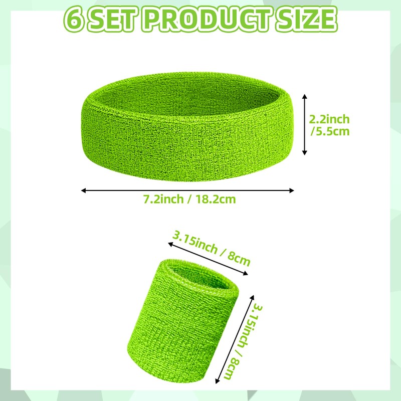 18 Pcs Sweatbands Wristbands Set Include 6 Striped Sweat Terry
