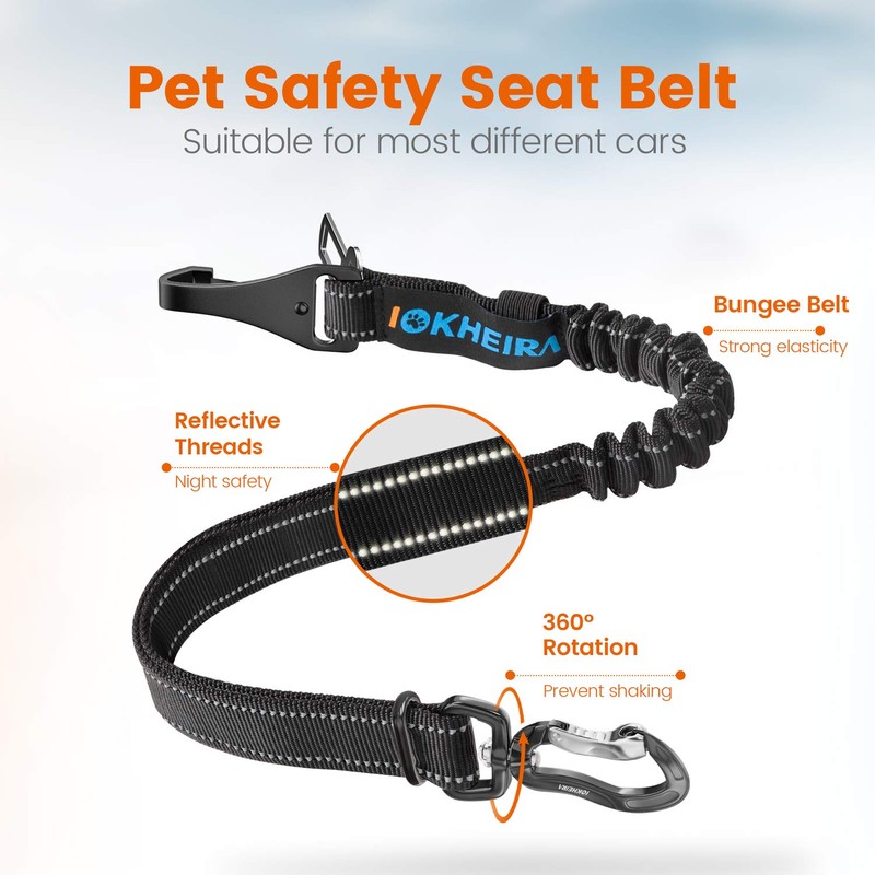 IOKHEIRA Dog Seatbelt, Updated Adjustable Harness Reflective Bungee Dog Car