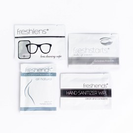 Freshends Luxurious Towlette Variety Bundle: (25) Freshends, (25) Freshstarts, (25) Freshlens, (25) Hand Sanitizer Wipes. Flushable toilet tissues, personal care wipes, and travel-friendly wet wipes