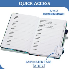 Comkiso Password Book with Individual Alphabetical Tabs Laminated, Large Print Password Keeper Book for Seniors, A5 Hardcover Internet Password Log Book to Record Website Login Details - Bloom