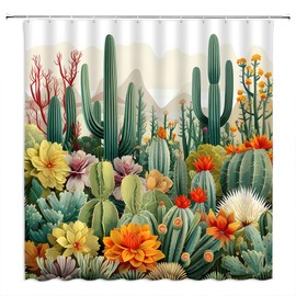 Cactus Shower Curtain Tropical Succulent Plant Floral Desert Cacti Mountain Boho Modern Polyester Curtains Bathroom Decor with Hooks 70" Wx70 H