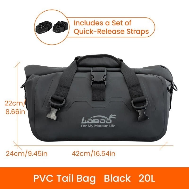 LOBOO Vintage Motorcycle Tail Bag, 20L Waterproof Saddlebag, PVC Leather