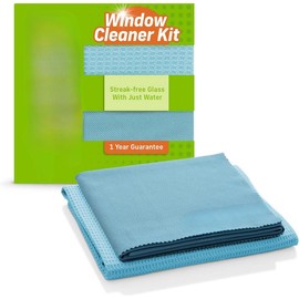 Window Cleaner Kit - Window and Glass Cleaning Cloth, Streak-free Windows with just Water, Towel Cleaning Kit for Windows, Car Windshield, Mirrors