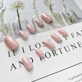 SINLOV 24pcs Almond Fake Nails Glossy Print on False Nails Glitter Long French Finger Nails Full Cover False Nails for Women and Girls