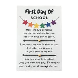 First Day of School 1 Parent 1 Child, MOMMY and ME Bracelets, Wish Bracelets Back to School Gift Matching Set Bracelet Star Wishings StarWishings (Black Hemp Cord Bracelet with Gold Heart Bead)