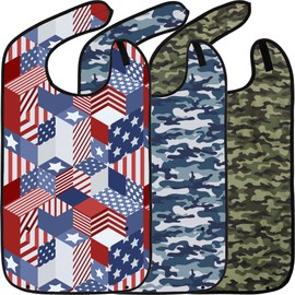 Adult Bibs for Eating: Reusable Bib with Crumb Catcher Pocket - For Men and Women (3 Pack Outdoorsman)