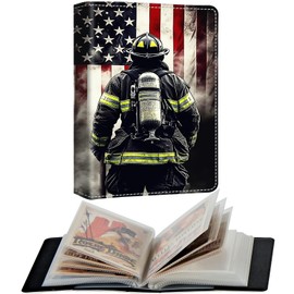 BEOTIWAD Photo Album 4x6" 120 Photos Pockets PU Leather Cover Photo Albums with Inner Transparent Pockets and Elastic Band Design for Family Anniversary Wedding Baby Pets,Flag Firefighter