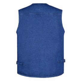 OU YA WOLF Men's Vest Utility Work Hunting Travel Fishing Multi-Pockets Outdoor Denim Vests Top for Men Jean Jacket Blue
