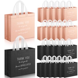 24 Pcs Glossy Black and Rose Gold Gift Bags 12.6×11.0×4.7 Inch Reusable handheld Bag Inspirational Employee Appreciation Bags with Handle Thank You Gift Bags for Teacher Coworker Staff Volunteer Team