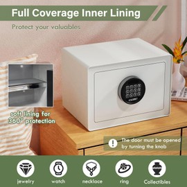 Goldenkey Luxury Digital Jewelry Safe with Keypad for Home, Small Safe box for Document, Money, Soft Velvet Lining&Removable Shelf, 9.84"D x 13.78"W x 9.84"H,1.2 Cu.Ft./ White