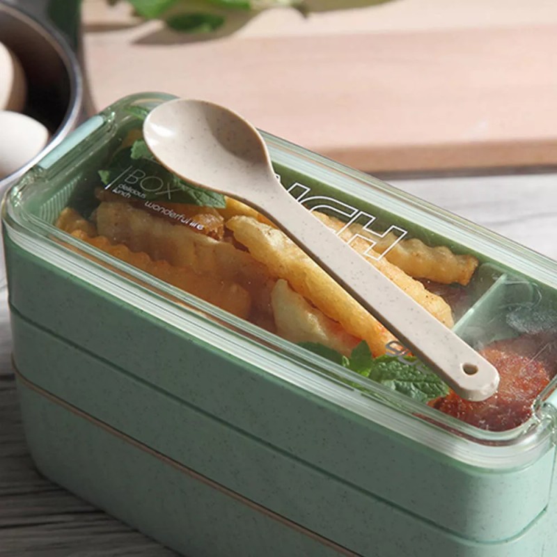 Maíz Contenedor Lonchera Box Lunch Divisiones Cubiertos Portatil
