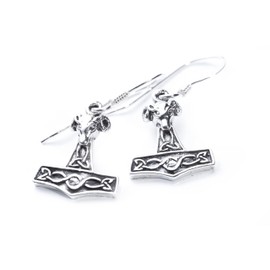 WINDALF Vintage Vikings Earrings Mjölnar 2.4 cm Viking Thor's Hammer Earrings Antique 925 Sterling Silver, Fabric