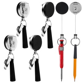 4 Pack 35" Steel Wire Heavy Duty Retractable Pull Pen Pencil Holder, Flexible Silicone Pen Holder and Metal Pen Clip Ideal for Carpenters, Nurses, Construction Workers,Waitstaff
