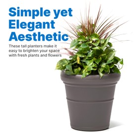 Step2 Claremont Tall Round Planter, Large Planters for Outdoor Plants, Gardening and Flower Pot for Patio or Porch, Efficient Drainage, Durable Plastic, Dark Cedar, 2-Pack