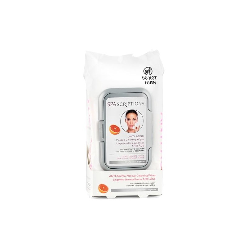 Spascriptions Anti Aging Makeup Cleansing Wipes, Top Up Open, 60