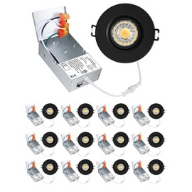 POPANU 3-Inch Gimbal LED Recessed Light Canless Downlight Rotatable Spotlight with Junction Box, Eyeball Ceilling Potlight, Dimmable, 8W 5CCT Adjustable, Black Round Trim, 12 Pack