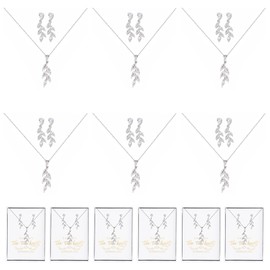 DHQH Bridesmaid Necklace Earrings Set Gifts I Couldn't Say I DO Without You Cubic Zirconia Leaf Pendant Necklace Bridesmaid Proposal Gift Set of 6 (White Gold)