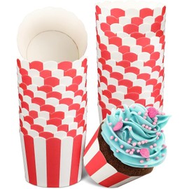 TRUSBER Cupcake Liners for Baking, 50PCs Nonstick Red and White Baking Cups Pastry Muffin Wrapper Paper Cases Small Baking Cups for Popcorn Cupcake,Great for Party Decoration, No Baking Tray Needed