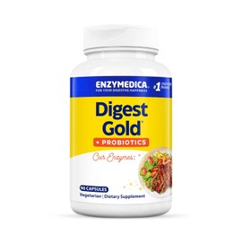 Enzymedica Digest Gold + Probióticos, fórmula avanzada 2 en 1, apoya el intestino saludable con 9 cepas probióticas diferentes, mejora la digestión, 180 cápsulas