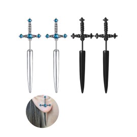 TOZBLEU Earrings Stud Earrings, 2 Pairs Vintage Earrings, Dagger Earrings, Stainless Steel Gothic Punk Long Sword Stud Earrings Cross Dagger Screw Earring Helix Tragus Ear Piercings for Men and Women