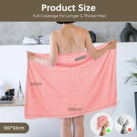 AOOWU Hair Turban Towel, Pack of 4 Turban Hair Drying Towel Hair Turban with Button, Head Scarf Towel for Long Hair, Quick-Drying Microfibre Towel Hair Towels, Hand Towels, 100 x 60 cm