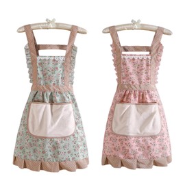 TYFGRT 2 Stück Blumenschürzen, Schürzen Mit Blumendruck, Putzschürzen Für Damen, Große Taschenschürzen, Grillschürzen, Küchenbackschürzen, Gartenschürzen