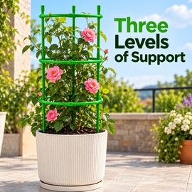 3-Tier Plant Support Rings for Potted Plants – 9-Piece Green Plastic Garden Cage for Climbing Flowers and Vines