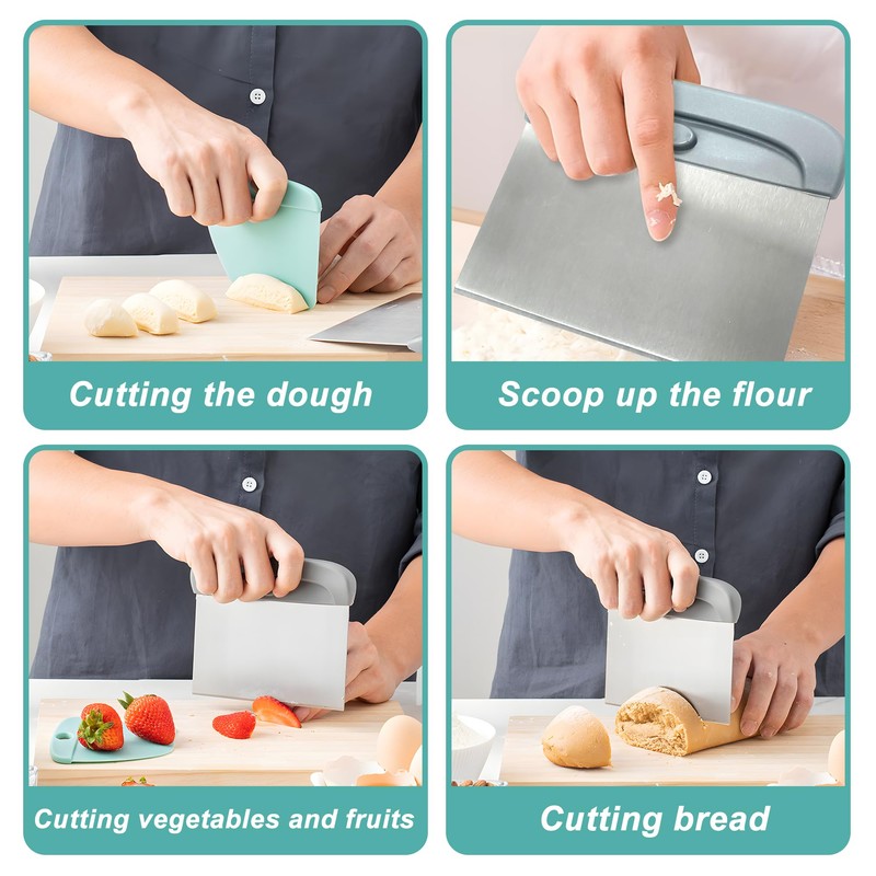 2-in-1 Stainless Steel Bench Scraper and Dough Cutter, Multipurpose Tool