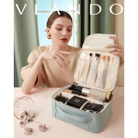 Vlando Travel Cosmetic Bag, Vintage Make-Up Bag, Large Make-Up Bag, Girls' Cosmetic Case, Leather Toiletry Bag, Portable, Wash Bag, Waterproof Make-Up Case for Women, Gifts for Girlfriend