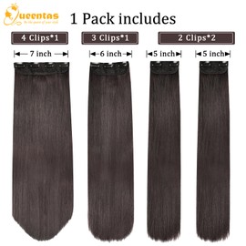 QUEENTAS 4 Pcs Long Straight Dark Brown Clip in Hair Extensions for Women Hairpieces 22 Inch Natural & Good Connectivity Hair Extensions Clip In