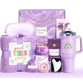 Birthday Gifts for Women, Unique Self Care Gifts Get Well Soon Basket, Christmas Relaxing Spa Gift Care Package w/ Flannel Blanket 40 oz Tumbler, Mothers Day Gifts for Mom Her Sister Friend