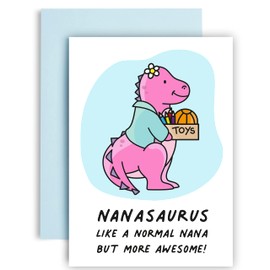 Huxters Dinosaur Nana Birthday Cards Nanasaurus – A5 Happy Birthday Card with Unique Illustration and Nana Message - Mothers Day Card 350GSM Paper – Grandma Card (Nanasaurus)