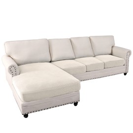 Sectional Couch Covers 4 Piece Stretch Sofa Seat Cushion Cover Set L Shape Separate Cushion Couch Chaise Slipcover Elastic Furniture Protector for Both Left/Right Sectional Couch (4 Seater,Beige)