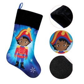 AUAWMLK 18-Inch Blue Christmas Stocking with Black Prince Print - Perfect for Little Boys' Holiday Decor