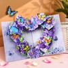 YianHien Anniversary Card, Heart Purple Flowers & Butterflies Pop Up
